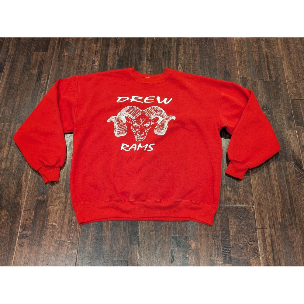 Vintage Drew Rams Sweatshirt Mens XL Red‎ Crewneck Pullover Made USA Jerzees 90s